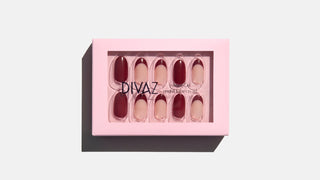 Burgundy French, set de unghii false press-on cu aspect de gel