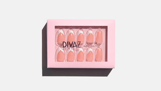 Geometric White, set de unghii false press-on cu aspect de gel
